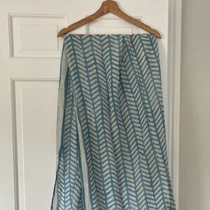 Block Shop Textiles Rectangular Hand-Printed Scarf, Blue and White